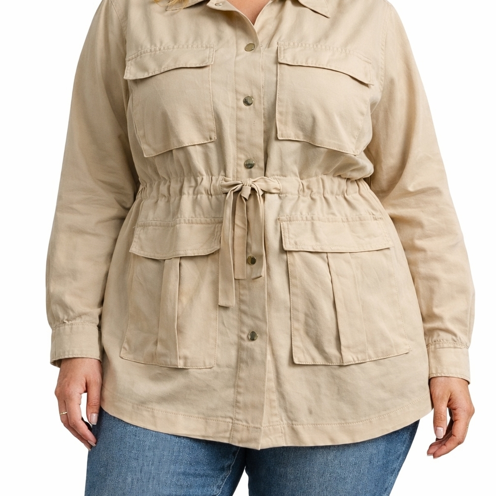 Women's Utility Shirt Khaki Sweet Rain Size 2X Safari Style Lightweight Plus Siz